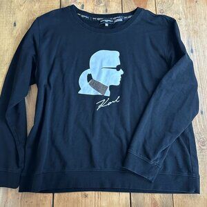 Karl Lagerfeld Black Portrait Sweatshirt‎ Medium Rhinestones Signature